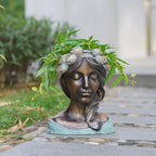 DiliComing Head Planter Face Plant Pots - 10 Inch Flower Pot Succulents Large Outdoor Planters Indoor with Drainage Resin Lady Black Statue for Garden Home Decor Porch Gift for Plant Lovers