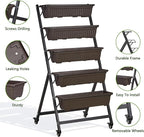 VECELO 5-Tier Vertical Garden Bed, Freestanding Elevated Raised Garden Planter with 5 Garden Planter Boxes, Lockable Caster Wheels, Drainage System, for Plants, Vegetables, Flowers, Herbs