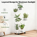 Plant Stand Indoor Outdoor 4 Tier Flower Holder with Wheels Metal Plant Shelf Corner Display Rack Multi Plants Sheleves for Living Room Garden Patio White