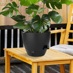 Self-Watering Plant Pots with Water Level Indicator, Drainage Holes & Saucers – 12/10/9 Inch Large Plastic Planter Set for Indoor & Outdoor Plants (Pure Black)