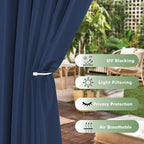 HolidayIdeas Waterproof Outdoor Curtains for Patio, 6 Panels - 54x108 Inches - Weatherproof Privacy Outsides Curtains for Backyard Porch Gazebo, Sunlight & UV Blocking (Navy, Grommet Top)