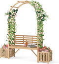 Giantex Outdoor Bench with Garden Arch & Planters, Wooden Pergola Archway, Outdoor Trellis for Climbing Plants, Patio Decorative Arbor Arch for Backyard Lawn (Arched,Natural,73"x22"x80")