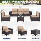 ALAULM 6 Pieces Patio Furniture Set, Oversized Seat/Armrest and High Back Wicker Sectional Furniture Set with Thick Cushion for Backyard, Garden, Sand