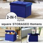 LINMAGCO Small Velvet Ottoman with Storage Rectangle Foot Rest Under Desk Stool for Room Folding Ottoman Furniture with Button turfted-Navy 16X12X12IN