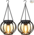 Solar Lanterns Outdoor Waterproof: 2 Pack Metal Hanging Decorative Solar Lights for Pathway Patio Garden Yard - 800mAh Lighting Auto On/Off - IP65 Rustproof Outdoor Lights - Gifts for Mom Women