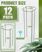 Joyhalo 12 Pack Peony Cages and Supports, 32 Inch Adjustable Plant Stakes for Outdoor Plants, Plant Support Stakes, Peony Cage with 15 Pcs Twist Ties, Flower Stakes Peonies Support Cages for Plants