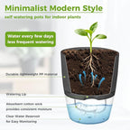 Planterhoma 8 Pack Self Watering Pots for Indoor Plants, 6 Inch Plant Pot Plastic Self Watering Planter for Orchid, African Violet, Small Clear Flower Pots with Drainage Holes and Wicking Rope, Gray