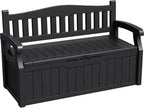 Greesum 80 Gallon Deck Box Storage Bench, Patio Furniture, Lockable, Waterproof and UV Resistant,with Armrest, Suitable for Garden, Porch, Poolside, Dark Black