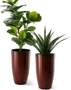 Glitzhome 23.5" H Oversized Tall Planter, Set of 2 Plastic Large Outdoor Planters with Drainage Holes, Gradient Red Faux Ceramic Finish, Large Flower Pots Round Plant Pots for Indoor Outdoor Patio