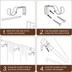Matte Black Curtain Rod Itself is 30-144 inch 2 Pack, Fit 30 to 142, 66 to 120 inch Windows with 1 Inch Diameter Heavy Duty Adjustable Telescopic Rod, 1 Inch Diameter Splicing Extra Long