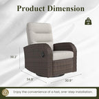 LayinSun Oversized Wicker Outdoor Swivel Glider Recliner with Adjustable Backrest & Footrest, Patio Reclining Lounge Chair - Set of 2