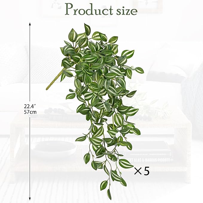 Artificial Hanging Plants Wandering Jew Faux Greenery, 5 Pack, 22 Inch