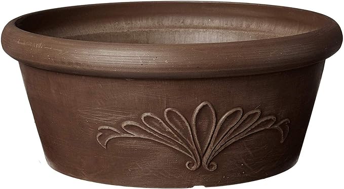Arcadia Garden Products PSW TA25C Plastic/Stone/Wood Composite Bulb Pan – No Drainage Hole (Drillable), Planter Bowl for Succulents, Bonsai, Fairy Gardens, Herbs,10-Inch, Chocolate