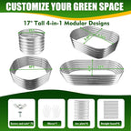 17" Tall Elevated Oval Metal Raised Garden Bed - 5ft x 2ft in Size and 0.8MM Thick Durable Planter Bed/Box for Vegetables Flowers Succulent at Patio/Garden Outdoor (Silver, 5X2X1.4 FT)