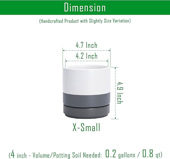 Planters, 4-Pack Modern Ceramic Pots with Drainage Holes and Saucers