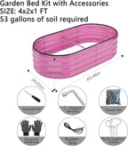 Galvanized Metal Planter Raised Garden Bed Kit for Gardening Outdoor，4x2x1ft Planter Grow Garden Box Raised Flower Bed
