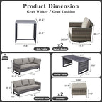 Belord Patio Sectional Furniture Set with Coffee Table: 8 Pieces Wicker Patio Conversation Set with L Shaped Sofa, Outdoor Swivel Glider Rocker, Rattan Ottomans, Removable