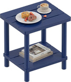 Outdoor Side Table, 2-Tier Small Outdoor Table for Patio, Adirondack Side Tables for Outside or Indoor, Bamboo End Table for Pool, Porch, Weather Resistant Easy Maintenance-Dark Blue