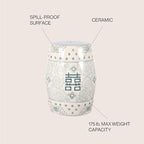 JONATHAN Y TBL1013C Double Happiness 18" Chinoiserie Ceramic Drum Indoor/Outdoor Garden Stool Bohemian, Coastal, Classic, Cottage, Traditional, Patio, Garden, Bathroom, Living Room, Gray Blue/White