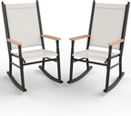 Shintenchi 2 Pcs Outdoor Rocking Chairs Set,Upgraded High Back Patio Rocking Chairs Set,Breathable Textilene Fabric Rocking Chair for Porch,Patio,Garden,Balcony,Creamy White
