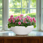 Planter Pot, 12 Inch Ceramic with Drainage Hole, White and Black
