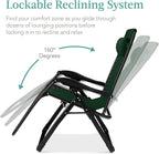 Best Choice Products Oversized Zero Gravity Chair, Folding Outdoor Patio Recliner, XL Anti Gravity Lounger w/Removable Cushion, Cup Holder, Side Tray, 350lb Capacity - Forest Green