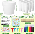 Funnymoom 36 Pcs Garden Plastic Paintable Flower Pot Craft Kit DIY Painting Flower Pots with Watercolor Stickers Pipe Cleaners Growing Kits for Home Spring Summer Mother's Day Fun Activity (Cute)