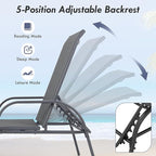 Giantex Patio Lounge Chair, Outdoor Chaise Lounge with 5 Adjustable Backrest, Sturdy Steel Frame, Sunbathing Recliner, Tanning Chair for Beach, Outside, Yard, Balcony, Pool Chairs (1,Dark Gray)