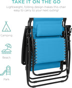 Best Choice Products 30” Wide Folding Zero Gravity Outdoor Recliner Patio Lounge Chair w/Adjustable Canopy Shade, Headrest, Side Accessory Tray - Light Blue