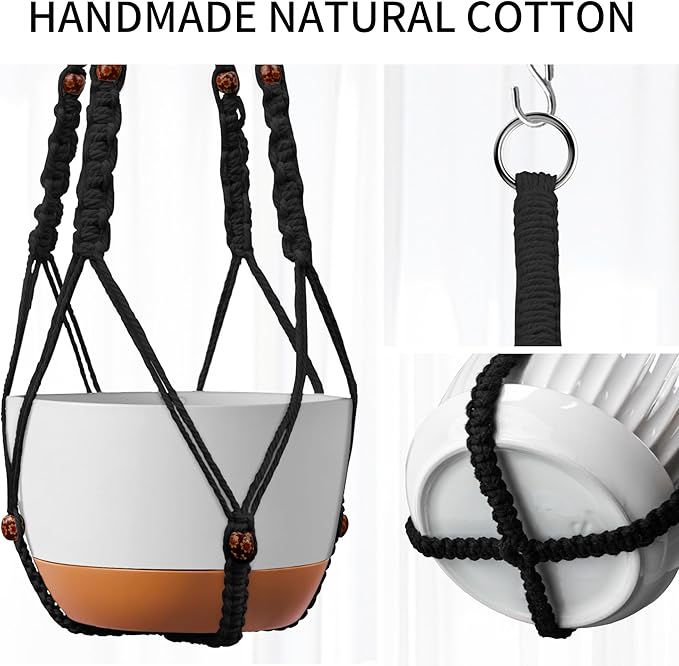 Macrame Plant Hanger - Fits 6 to 15 inches Pots for Indoor Outdoor, 43 Inch, Set of 2, Black (POTS NOT Included)