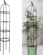 6ft Garden Obelisk Trellis for Climbing Plants-Rustproof Metal Pipe with Heavy Duty Plastic Coated, Garden Outdoor Indoor Potted Plant Support for Clematis Vine Jasmine Support （Black）