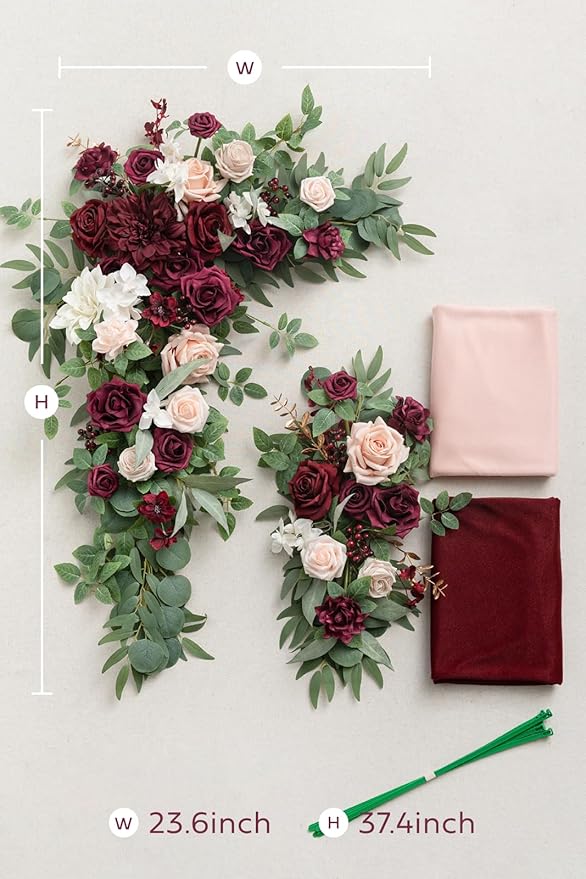 Artificial Flowers Wedding Arch Kit, Blush and Marsala, 4 Piece Set