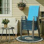 MAMIZO Patio Dining Chairs, Stackable All Weather Teslin Chair, Heavy Duty Outdoor Breathable Chairs Set, w/Armrests, Upgraded Chair FeetW/Strenthened Iron Spacers, 330 LBS (8, Turquoise Blue)