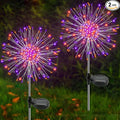 Solar Garden Lights Outdoor, 2 Pack 120 LED Twinkling Firework Lights Decorative with 2 Modes, Outdoor Waterproof Solar Starburst Light for Outside Yard Pathway Garden Decor, Purple + Orange