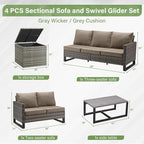 Belord 5-Seater Patio Conversation Set - 4 Piece Outdoor Sectional Furniture Set with Large Storage Box and Coffee Table Outdoor Patio Furniture Set for Garden Poolside Backyard Gray