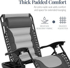 Best Choice Products Oversized Padded Zero Gravity Chair, Folding Outdoor Patio Recliner, XL Anti Gravity Lounger for Backyard w/Headrest, Cup Holder, Side Tray, Polyester Mesh - Gray/Light Gray