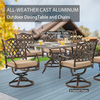 9-Piece Cast Aluminum Patio Furniture, Outdoor Dining Sets for 8 Include 87" Rectangular Patio Dining Table and 8 Swivel Chairs with Cushions & Umbrella Hole(Bronze)