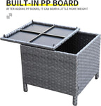 Outdoor Wicker Storage Side Table, Patio Grey PE Rattan End Table with Storage, Square Container for Furniture Covers, Toys, and Gardening Tools