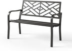 Sophia & William Outdoor Metal Bench Patio Garden Bench, Cast Iron Park Benches for Outside with Minimalist Backrest, Black