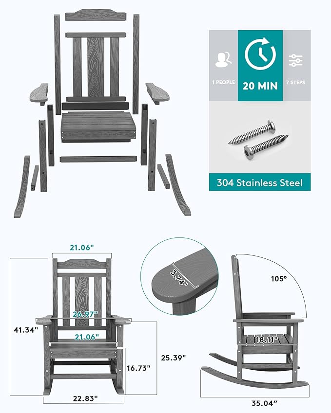 Oversized Rocking Chair Set of 2 Outdoor – Grey