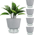 Plant Pots - 6" Orchid Pot, 5 Pack Orchid Pots with Holes - Self Watering Pots for Indoor Plants - Plant Pots with Drainage Hole and Tray Saucer (Frosted Gray)