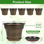 Plant Planters Pots Set of 6 Pack 6 Inch, Plastic Flower Pot For Indoor Plants With Drainage Holes & Trays, Resin Decorative Container Sets With Saucer For House Outdoor Garden Planters Dark Gold