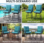 Kozyard Isabella Outdoor Swivel Bar Chairs, Counter Height Patio Bar Stools Set of 2 with Cushioned Seats, All-Weather Metal Bistro Chairs for Backyard Dining (Aqua, with Cushion)