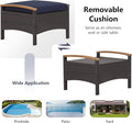 Wicker Ottomans Set of 2 with Zippered Cushions, Navy PE Rattan