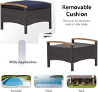 Wicker Ottomans Set of 2 with Zippered Cushions, Navy PE Rattan