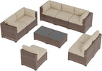 Aoxun Patio Furniture Sets, 10-Piece Outdoor Patio Furniture with Thick Cushions, Wicker Outdoor Conversation Set Sectional Sofa for Backyard, Poolside, Garden