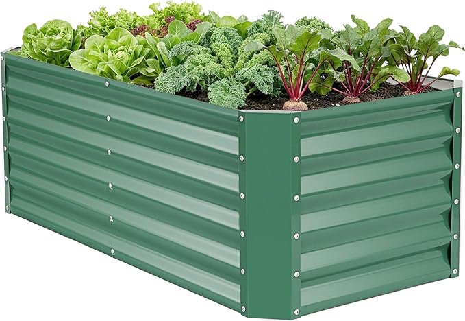 ZORMY 4×2×1.4ft Galvanized Raised Garden Bed Kit, Metal Planter Boxes Outdoor, High Raised Beds for Vegetables, Fruits, and Flowers - LotusGreen