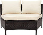 Merax 5-Piece Outdoor Sectional Sofa Set, All-Weather PE Wicker Patio Furniture with Tempered Glass Table, Half-Moon Conversation Set for Garden, Deck, Backyard Living Area,Beige
