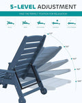 Chaise Lounge Chair, 5-Position Adjustable HDPE Outdoor Lounger with Wheels