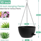Set of 3-10 Inch Self Watering Hanging Planters for Indoor & Outdoor，Hanging Plant Pots with Drainage & Removable Tray, Hanging Pots Holder for Ivy, Spider Plants, Ferns, Balcony & Patio, Black